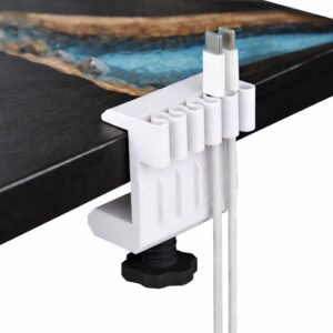 Clamp-On Desk Cable Organizer | Multi-Slot Charging Cable Holder | No-Drill Adjustable Table Edge Clip for USB, Type-C & Lightning Cables (Pink)